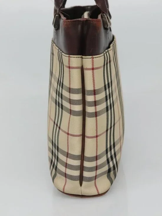 BURBERRY Nova Check Hand Bag Nylon Beige Silver Auth 120399 - Picture 4 of 16